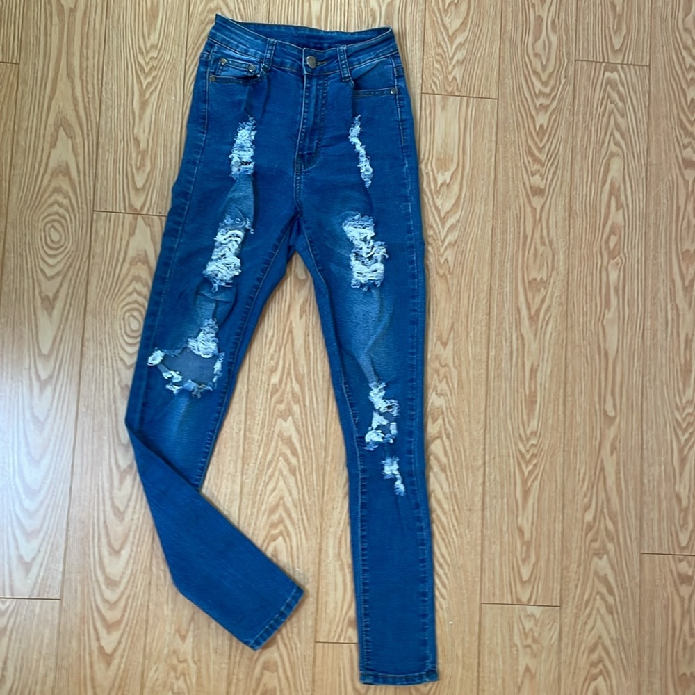 Fashion Nova Distressed, High-Waisted, Blue, SkinnyJeans